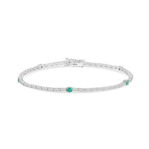 18k white gold tennis bracelet with Emeralds and Diamonds. - 11205