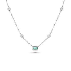14k white gold diamond and emerald necklace. - 11240