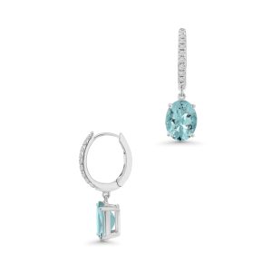 18k white gold diamond and aquamarine drop earrings. - 11309