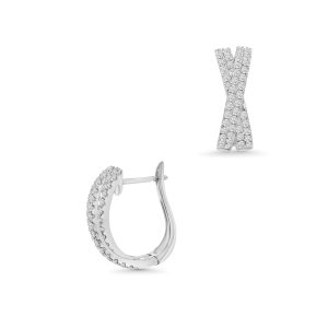 18k white gold diamond crisscross hoop earrings. - 11514