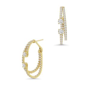 14k yellow gold diamond hoop earrings. - 11606