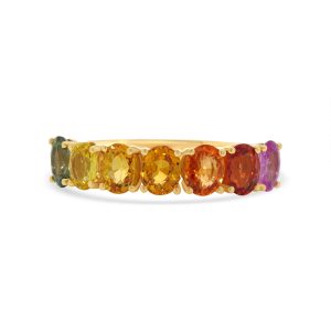 18k yellow gold rainbow sapphire band. - 11718