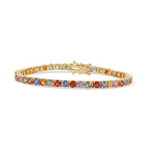 14k yellow gold rainbow sapphire bracelet. - 11727