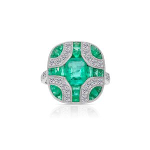 Platinum diamond and colored stone ring. - 10011