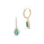 14k yellow gold emerald and diamond drop earrings. - 11094