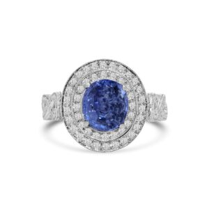 18k 2 tone diamond and colored stone ring. - 10009