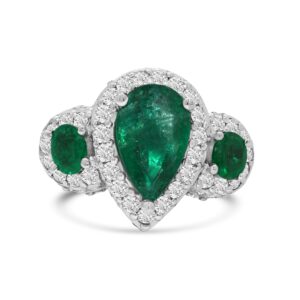 14k white gold diamond and colored stone ring. - 10809