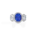 14k white gold diamond colored stone ring - 10717