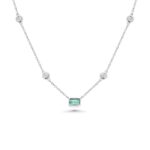 14k white gold diamond and emerald necklace. - 11240