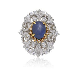 18k 2-tone diamond and colored stone ring. - 10005