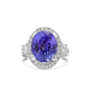 14k white gold diamond colored stone ring. - 10006
