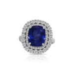 14k white gold diamond colored stone ring. - 10010