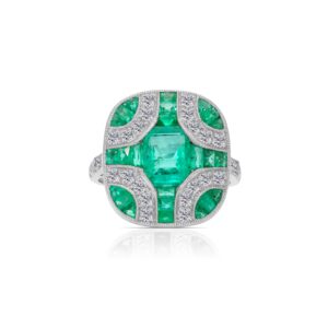Platinum diamond and colored stone ring. - 10011