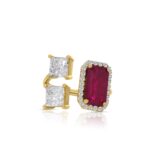 14k yellow gold diamond and colored stone ring. - 10045