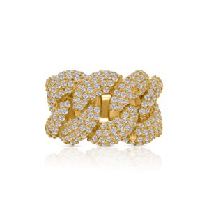 14k yellow gold diamond cuban ring - 10351