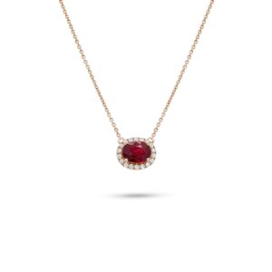 18k rose gold ruby and diamond necklace. - 10439