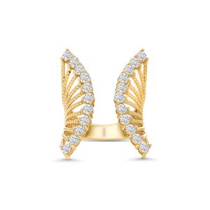 14k yellow gold diamond cocktail ring. - 10783