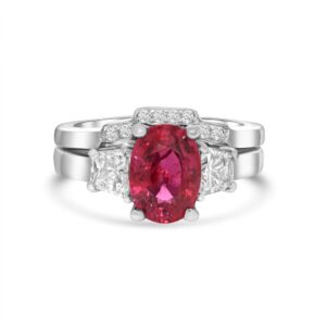 Platinum two piece diamond and colored stone ring - 10813