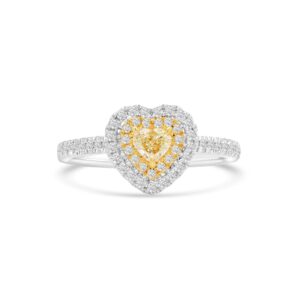 14k white gold diamond fancy yellow heart shaped ring. - 10867