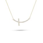 14k yellow gold diamond cross necklace. - 10959