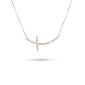 14k yellow gold diamond cross necklace. - 10959