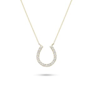14k yellow gold diamond horseshoe necklace. - 10974