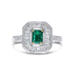 Platinum and diamond colored stone ring. - 11022