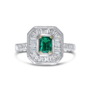 Platinum and diamond colored stone ring. - 11022