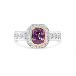 14k two tone colored stone and diamond ring. - 11182