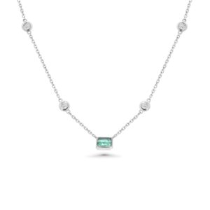 14k white gold diamond and emerald necklace. - 11240