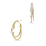 14k yellow gold diamond hoop earrings. - 11606