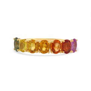 18k yellow gold rainbow sapphire band. - 11718