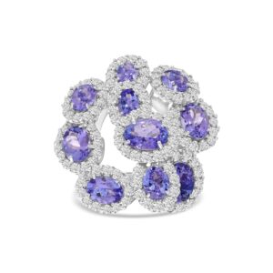 14k white gold diamond and tanzanite cocktail ring. - 10003
