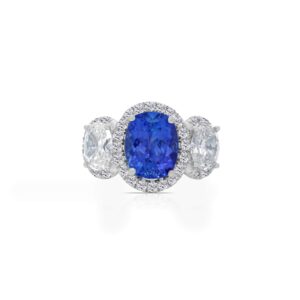 14k white gold diamond colored stone ring - 10717