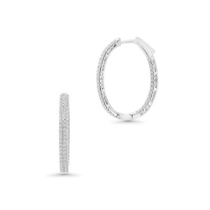 14k white gold diamond hoop earrings. - 10870