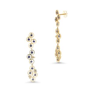 14k yellow gold diamond and sapphire drop earrings. - 10926