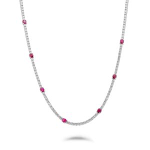 14k white gold diamond and ruby tennis necklace. - 11575