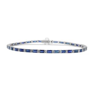 14k white gold blue sapphire tennis bracelet. - 11577