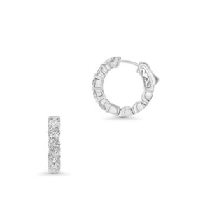 14k white gold diamond huggie earrings. - 11801